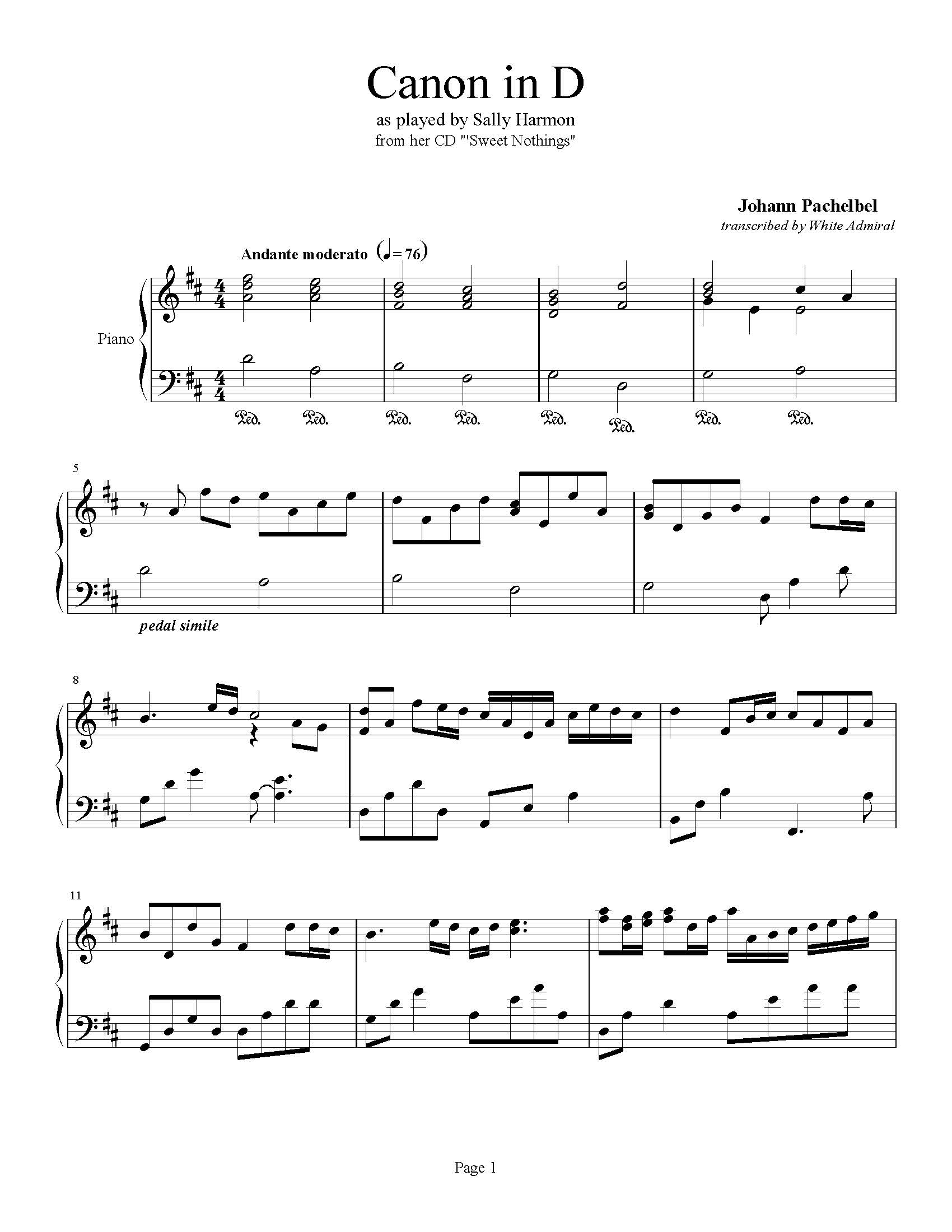 Canon in D - Pachelbel True Piano Transcriptions