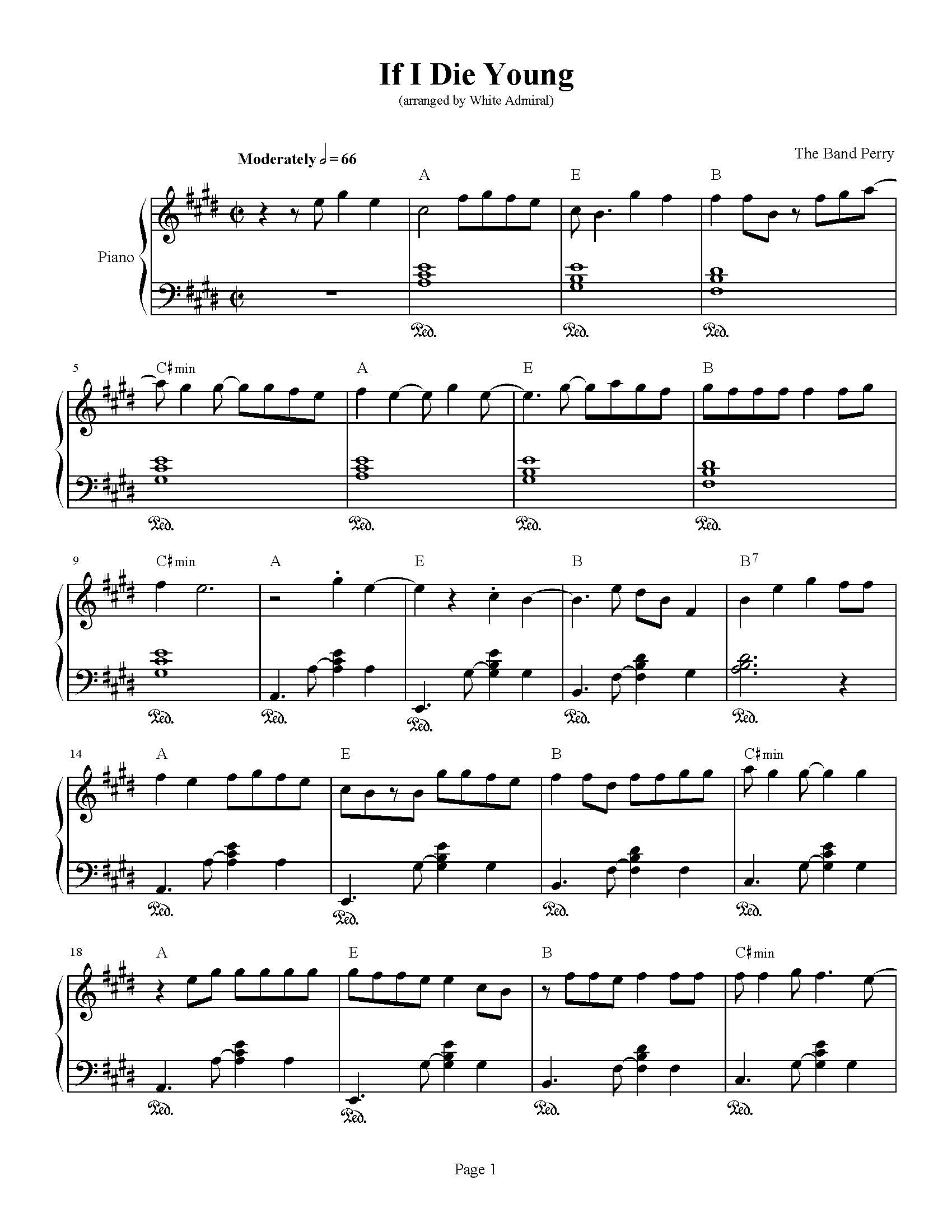 If I Die Young The Band Perry | True Piano Transcriptions
