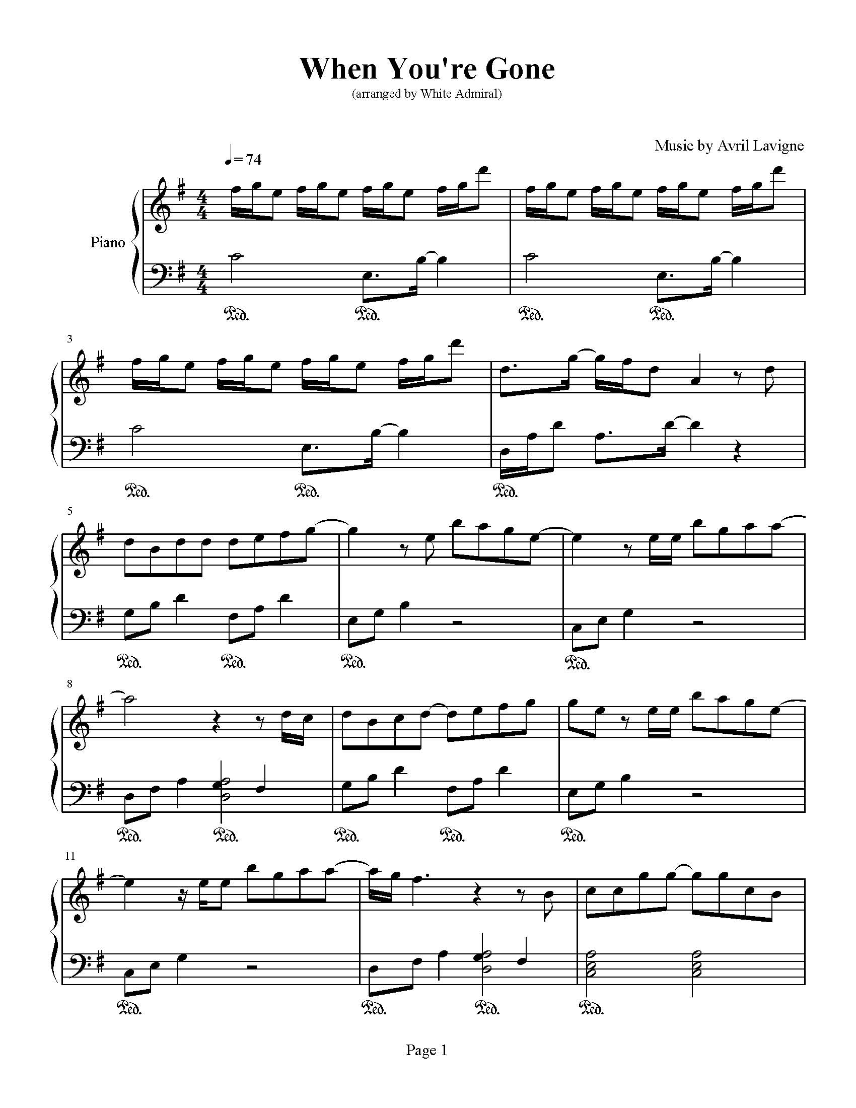 When You #39 re Gone Avril Lavigne True Piano Transcriptions When You #39 re Gone Avril Lavigne True Piano Transcriptions